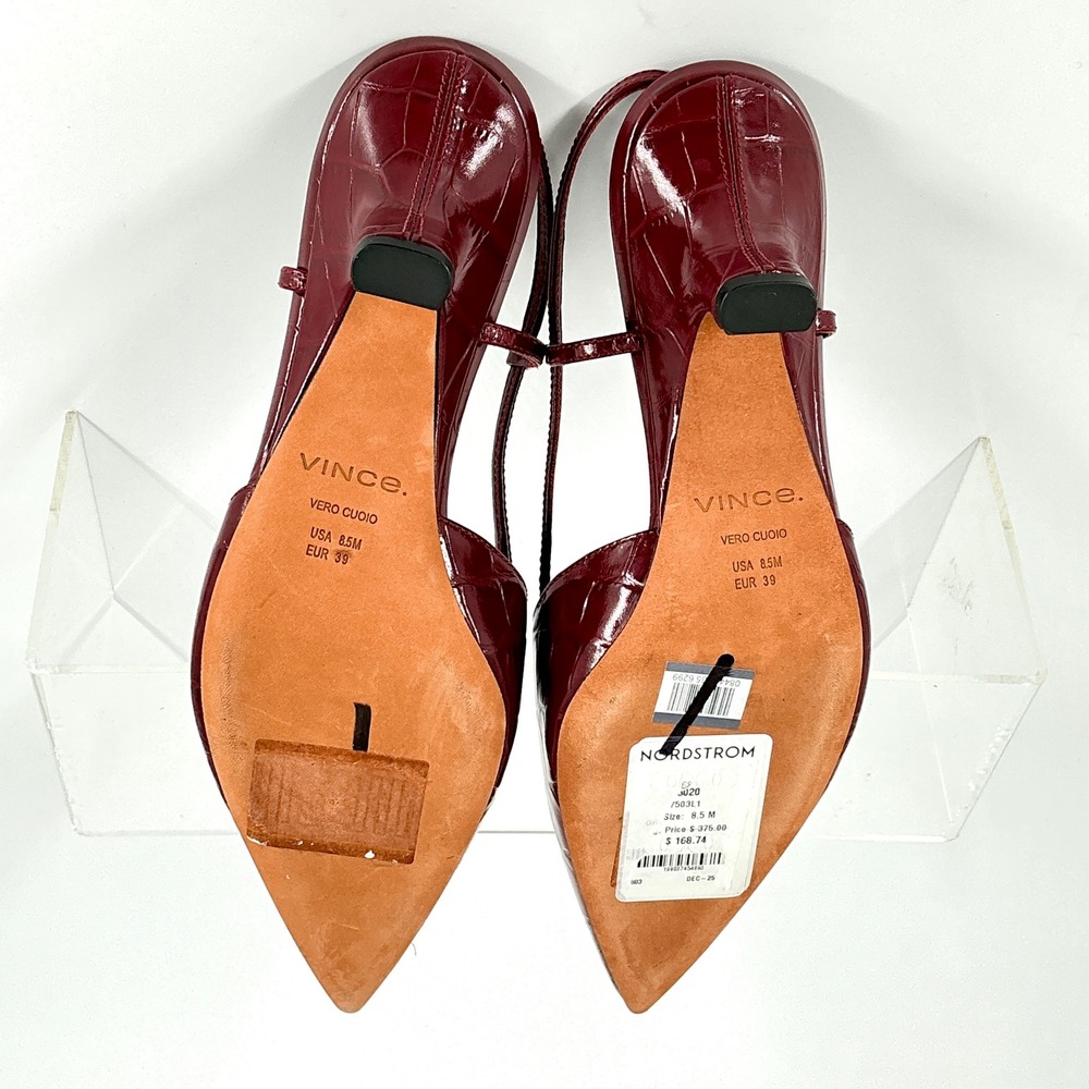 Vince Size 8.5 Burgundy Croc Print Leather Slingback Kitten Heels NEW Pumps $375 - Picture 8 of 16